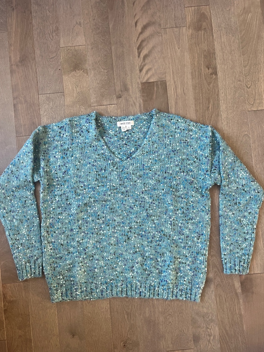 White Stuff Women’s Teal Speckled V-Neck Sweater
